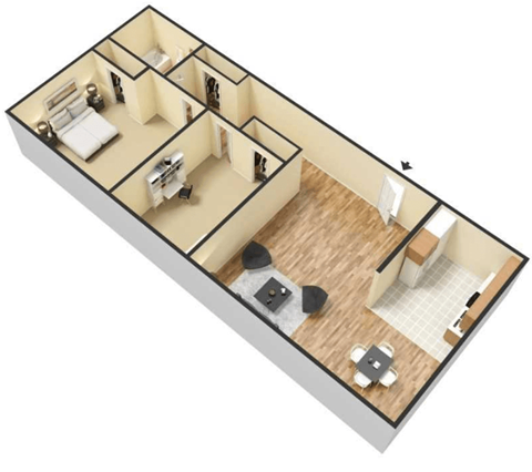 Floor plan for 2 beds, 1 bath, 1061 sqft